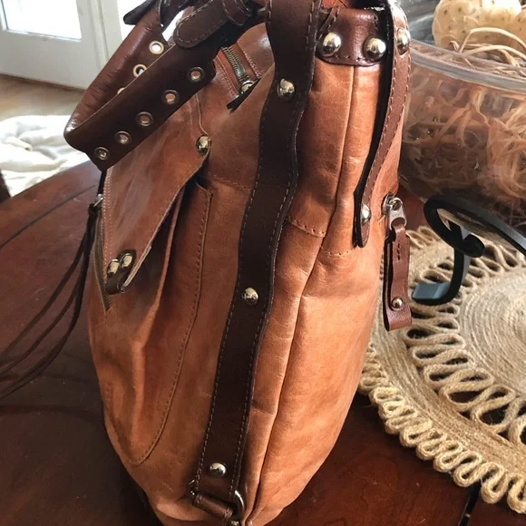 Tano Orange Distressed Glazed Leather Bucket Bag - Picture 4 of 16